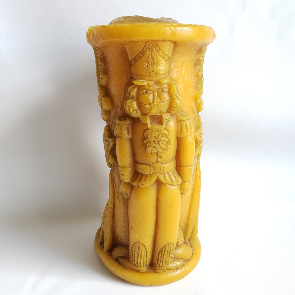 Vintage Carved Nutcracker Candle Pillar German Windmill Yellow